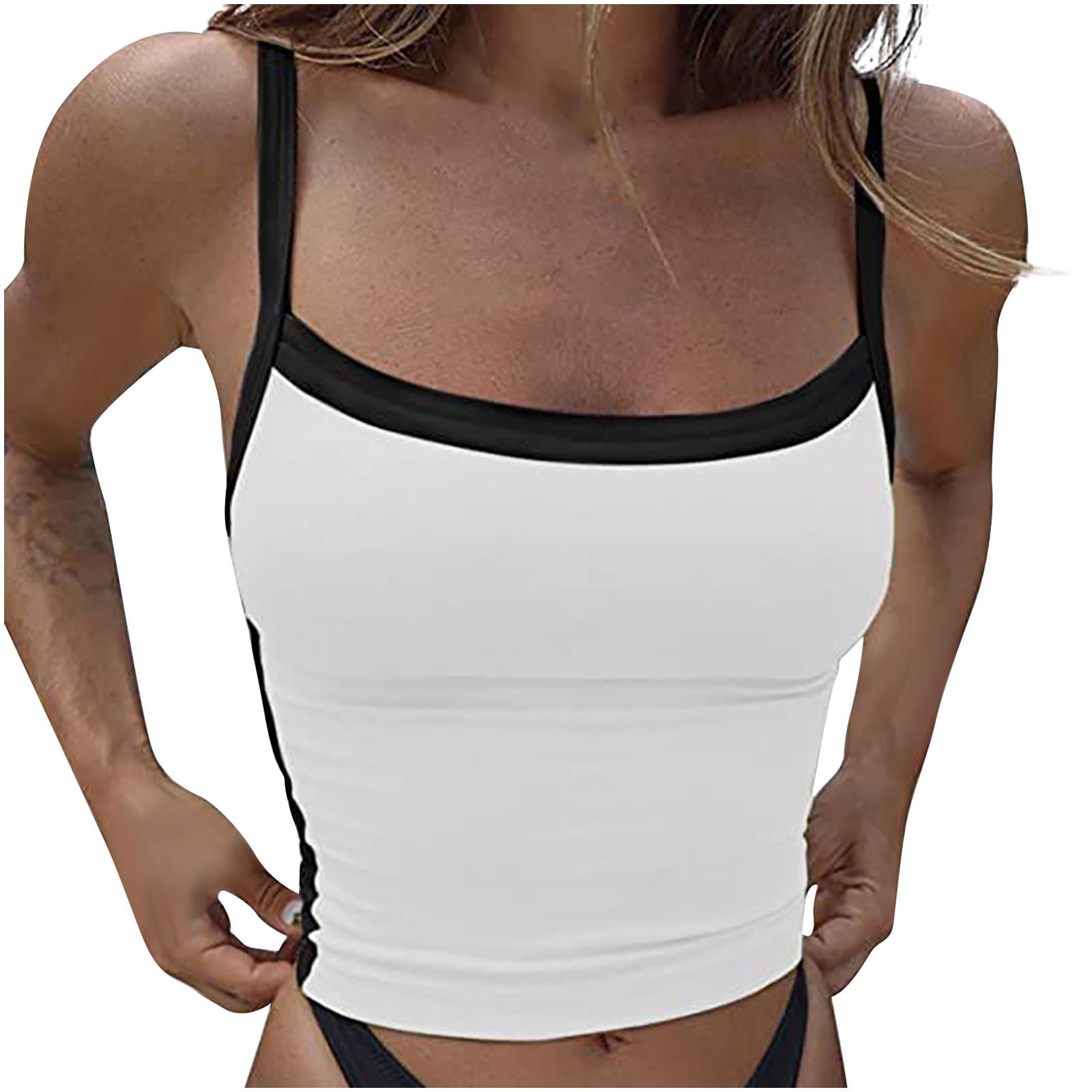 XMMSWDLA Tank Top Women Contrast Trim Crop Cami Top Strap Tank