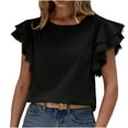 thumbnail image 1 of XMMSWDLA Women's Casual Ruffle Short Sleeve Tops Cute Solid Color Knit T Shirts Blouses Gym Shirts Woman, 1 of 7