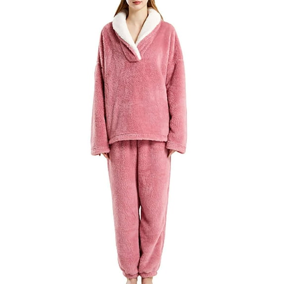XMMSWDLA Women's Coral Fleece Pajamas Flannel Sleepwear Soft Pajamas Set Warm Loungewear 2 Piece Pajamas Set Women's Sleepwear