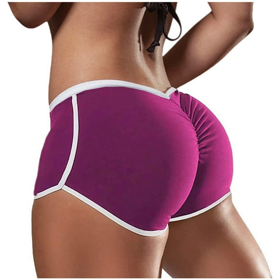 XMMSWDLA Women's Cotton Shorts Gym Shorts Yoga Shorts Summer Running Active Shorts Dance Elastic Shorts Purple XL Bikini Thongs