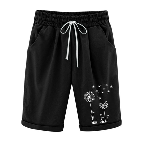 XMMSWDLA Women's Elastic Waist Casual Comfy Cotton Linen Beach Shorts with Drawstring Knee Length Curling Shorts Black Womens Basketball Shorts