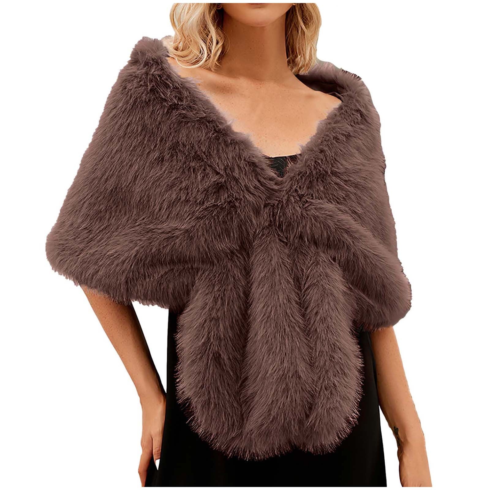 XMMSWDLA Women's Faux Fur Shawl Wraps Cloak Coat Sweater Cape for Evening Party/Bridal/Wedding