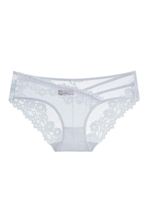 Women's Lace Panties High-Rise Tummy Control Lingerie Underwear Briefs Floral Lace Boy Shorts White M Bikini Underwear for Women