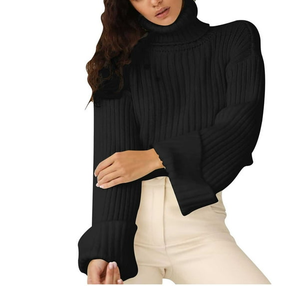 XMMSWDLA Women's Mock Neck Sweater Long Sleeve Ribbed Knit Basic Cropped Pullover Sweater