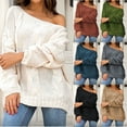 thumbnail image 1 of Women's Off Shoulder Oversized V Neck Cable Knit Long Sleeve Chunky Sweaters Pullover Tops, 1 of 7