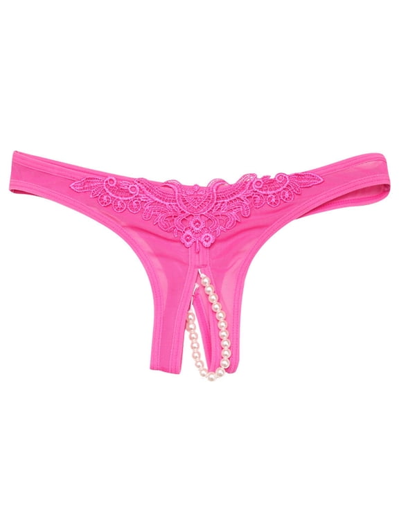 Women's Pearls G-Strings Low Waist Underpants Bikini Thongs Underwear String Knickers Briefs Panties Hot Pink Free Size Bikini Underwear for Women