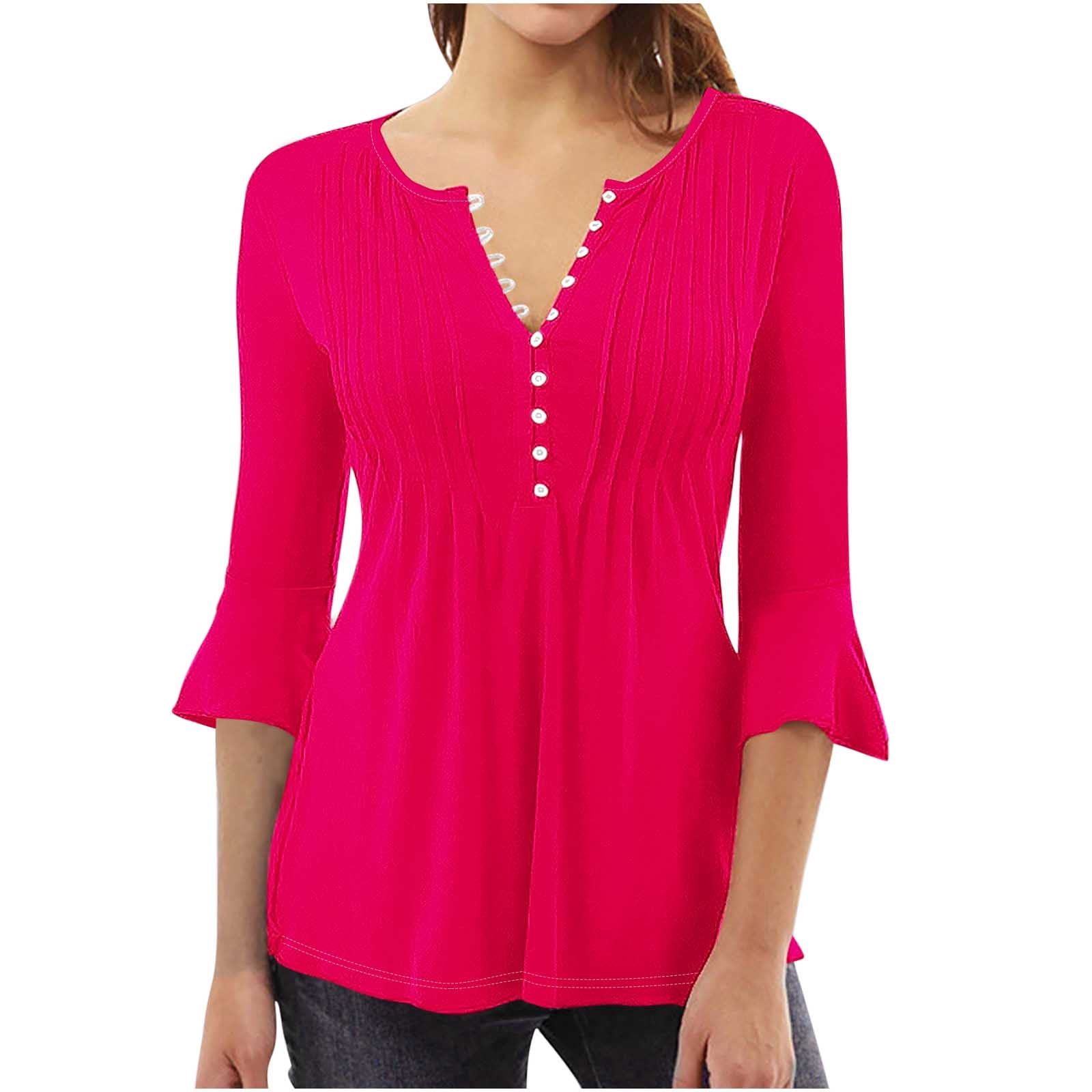 Siddhe Plus Size Women's 3/4 Sleeve Tunic Top – V-Neck Blouse, Soft Stretch Fabric, Spring/Summer 2024