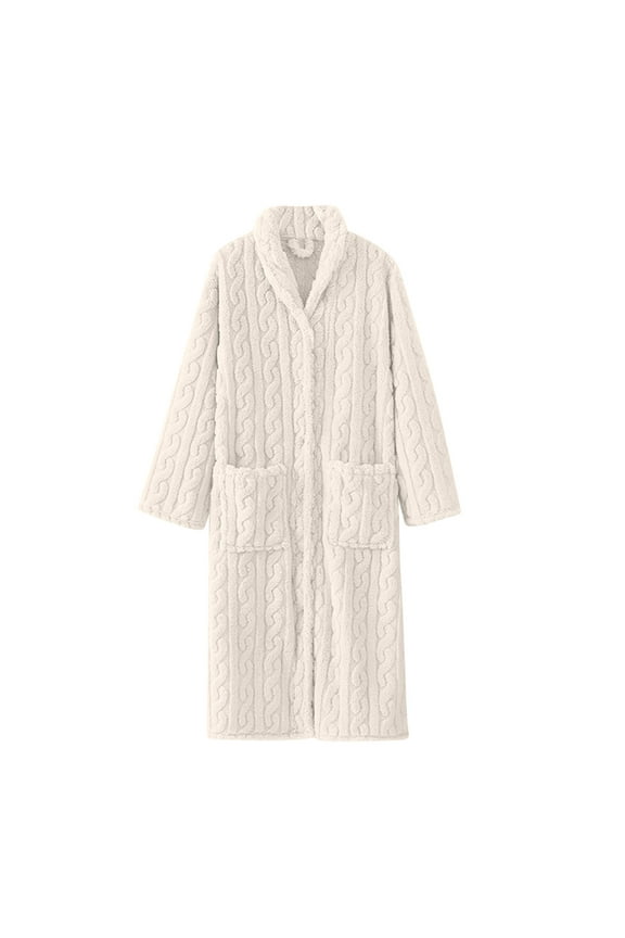 Women's Plush Long Robe Soft Bathrobe Button Up Housecoat Fuzzy Fleece Spa Bath Maternity Duster Robe Pockets Long Robes for Women