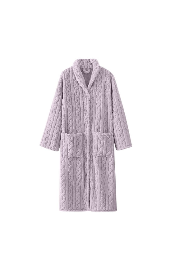 Women's Plush Long Robe Soft Bathrobe Button Up Housecoat Fuzzy Fleece Spa Bath Maternity Duster Robe Pockets Silk Robes for Women