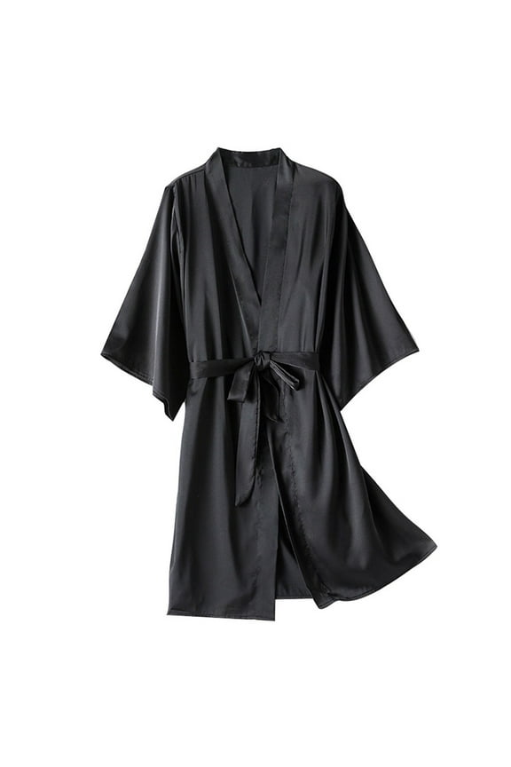 Women's Satin Robe Pure Color Short Kimono Robes V-Neck Bridesmaid Wedding Party Bathrobes Family Pajamas