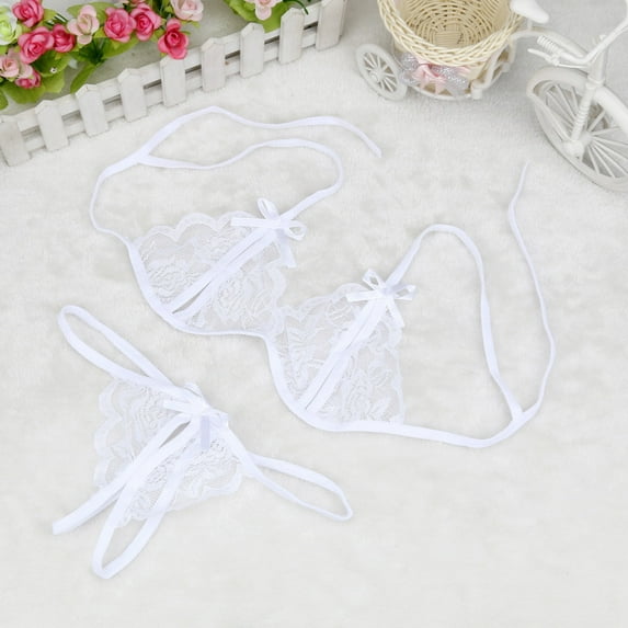 XMMSWDLA Women's Floral Lace Cut Out Underwire Garter Belt Bra and Panty Lingerie Set with Leg Rings White 2XL Tummy Control Thong