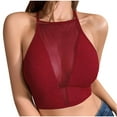 thumbnail image 1 of XMMSWDLA Women's Sleeveless Mock Neck Slim Fit Ruched See Through Mesh Tank Top Red Cami Tank Tops Women, 1 of 6