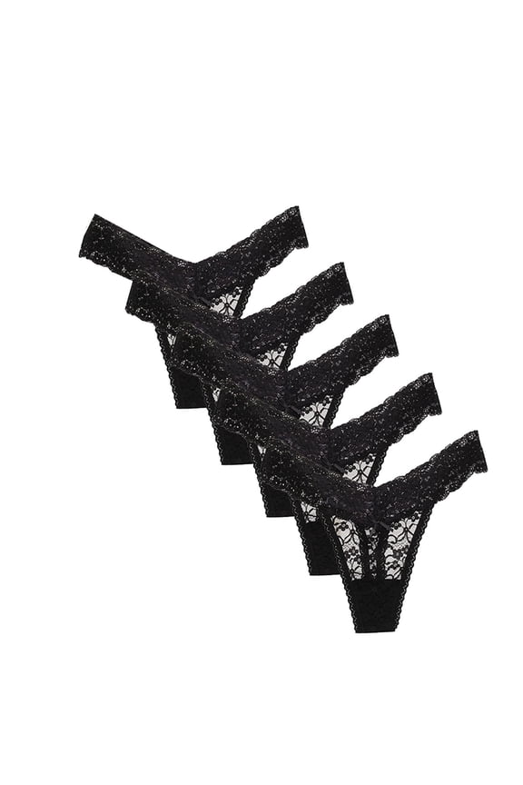 Women's Thong String Trousers Pack Lace Soft Lingerie Underwear Pack Of 5 Black M Dorm Room Essentials