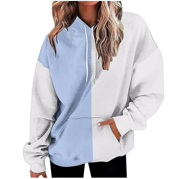 XMMSWDLA Women's Tie Dye Color Block Hoodies Long Sleeve Drawstring Pullover Oversized Comfy Casual 2024 Fall Clothes