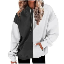XMMSWDLA Women's Tie Dye Color Block Hoodies Long Sleeve Drawstring Pullover Oversized Comfy Casual 2024 Fall Clothes