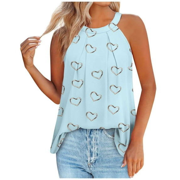 XMMSWDLA Women's Tops Summer Tank Tops Loose Fit Pleated Solid Color Sleeveless Tops Tank Light Blue Cami Tank Tops Women