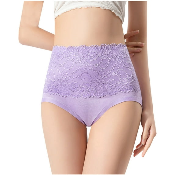 XMMSWDLA Women's Underwear Cotton High Waisted Full Coverage Briefs Soft Breathable Panties Multipack Purple 2XL Tummy Control Thong