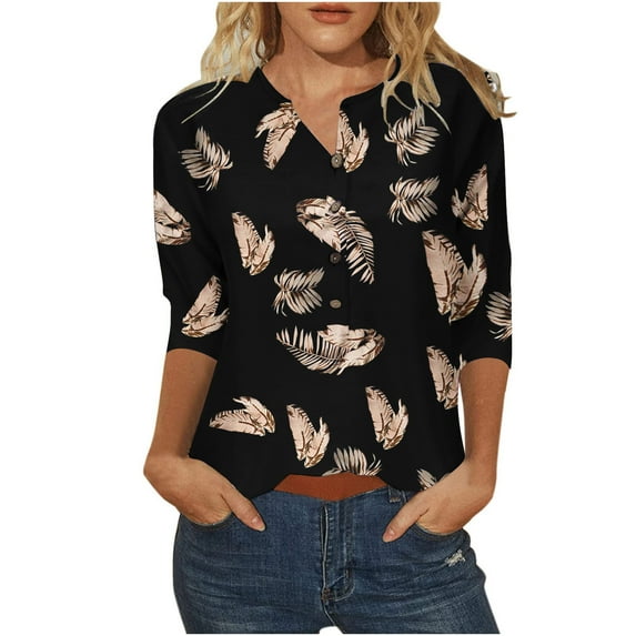 XMMSWDLA Womens 3/4 Sleeve Tops,Blouses for Women Fashion 2024 Summer Tees Trendy Casual Cute Print Round Neck T Shirts Loose Blouse Tunics Womens Workout Tops