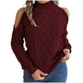 thumbnail image 1 of XMMSWDLA Womens Cold Shoulder Long Sleeve Sweater Solid Casual Knitted Pullover Jumper Tops, 1 of 8