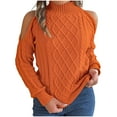 thumbnail image 1 of XMMSWDLA Womens Cold Shoulder Turtleneck Sweaters 2024 Fall Long Sleeve Soft Cable Knit Pullovers Jumper Tops, 1 of 8