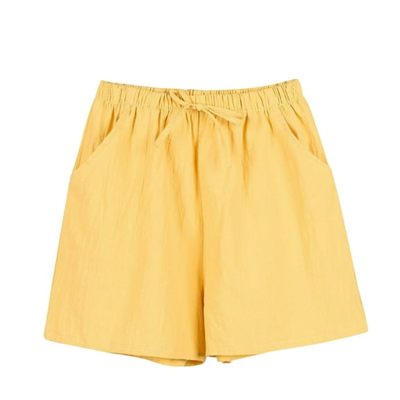 XMMSWDLA Womens Cotton Sweat Shorts Casual Summer Loose Athletic Short Drawstring Waist Running Shorts with Pockets Yellow Women Workout Shorts
