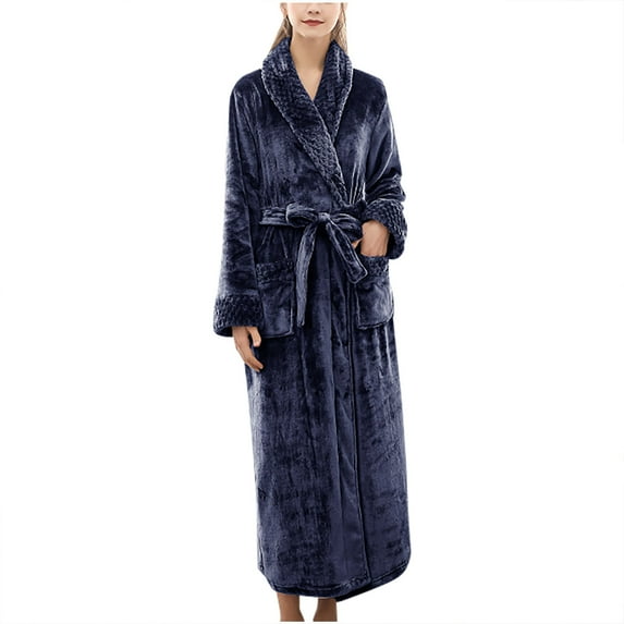 XMMSWDLA Womens Fleece Long Robe Full Length Warm Bathrobe - Plush Flannel Winter Housecoat - Soft Cozy Nightgown Sleepwear Kids Robes for Girls