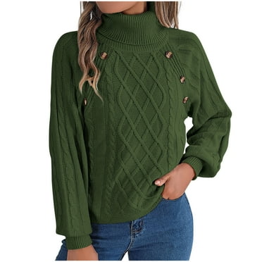 XMMSWDLA Womens High Neck Cable Knit Long Sleeve Sweaters Solid Loose Pullovers Sweaters Casual 2024