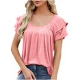 thumbnail image 1 of XMMSWDLA Womens Summer Tops Crewneck Ruffle Short Sleeve Solid Slim Fit Casual Blouses Shirts Women Shirts, 1 of 7