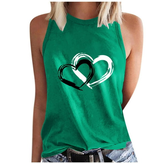 XMMSWDLA Womens Tank Tops Crew Neck Solid Color Casual Loose Fit Summer Sleeveless Basic Tee Shirts Blouse Green Gym Tank Tops Woman
