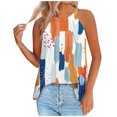 thumbnail image 1 of XMMSWDLA Womens Tank Tops Loose Fit Summer Halter Tops Sleeveless Shirts Pleated Patchwork Summer Camisole Floral Blouse Elegant Camis Orange Girls Tank Tops, 1 of 3