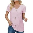 thumbnail image 1 of XMMSWDLA Womens Tops Summer V Neck Eyelet Petal Short Sleeve Shirts Women's Athletic Shirts & Tees, 1 of 4