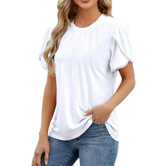 XMMSWDLA Womens Tops V Neck Summer Petal Sleeve Casual Tshirts Nursing Tops