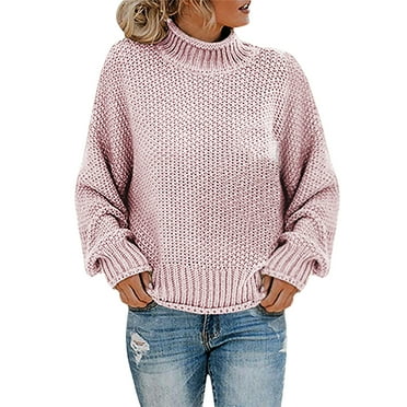 XMMSWDLA Womens Turtleneck Oversized Sweaters Batwing Long Sleeve Pullover Loose Chunky Knit Jumper