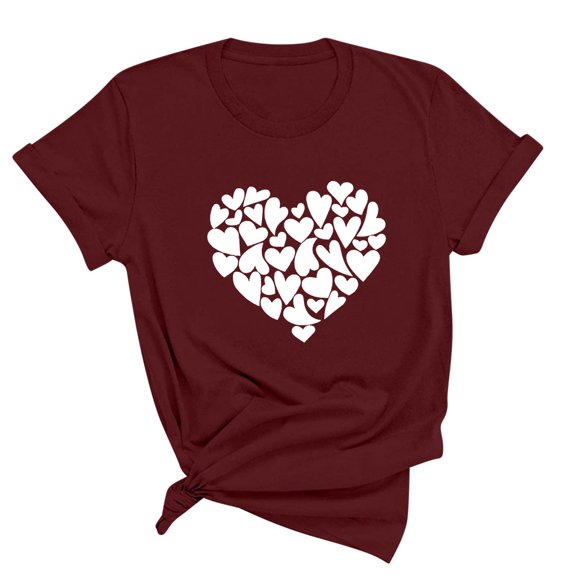 XMMSWDLA Womens Valentine'S Day Graphic Tees Short Sleeve Heart Printed Shirts Blouse Tops Birthday Shirts for Women