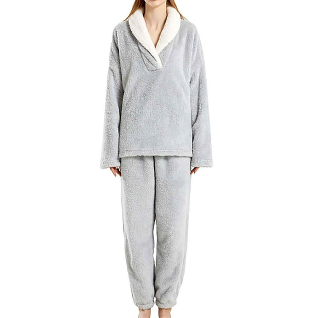 XMMSWDLA Womens Warm Fleece Pajamas Set, Soft Fuzzy Long Sleeve Pajama ...