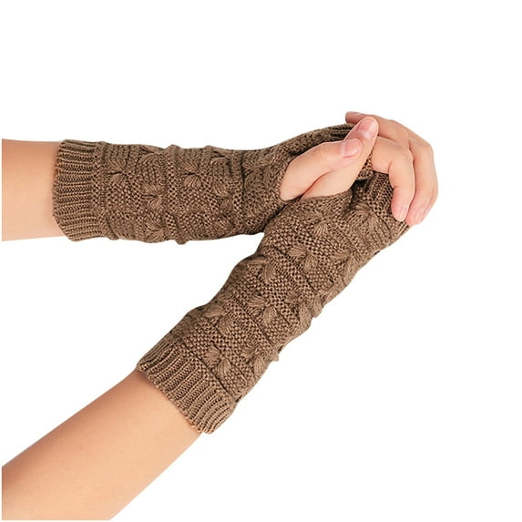 XMMSWDLA Womens Winter Arm Warmers Warm Fingerless Gloves Hand Crochet Heated Gloves For Women Khaki