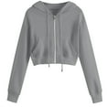 thumbnail image 1 of XMMSWDLA Womens Zip Up Cropped Hoodies Fleece Oversized Sweatshirts Full Zipper Jackets Fall Clothes 2023 Fashion Outfits Mom Sweatshirt Mom Sweatshirt Gray 2XL, 1 of 5