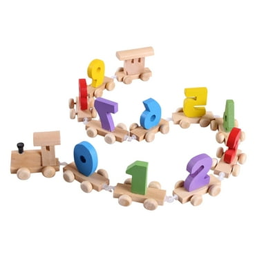 XMMSWDLA Wooden Train Set for Toddler Toys Train Toy Set for Baby 3-5 Years Wooden Train Cars with 1 2 3 4 5 Numbers & Blocks Birthday Gift for Boys Girls