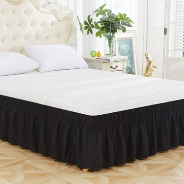XMMSWDLA Wrap Around Ruffled Lace Bed Skirt, Elastic Dust Ruffle with Adjustable Belts,15 Inch Drop Easy To Put On, Bed Frame Cover, Machine Washable (King/Queen-15)