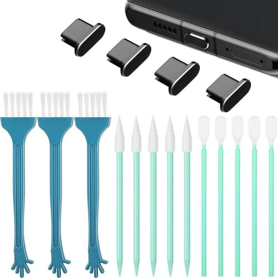 XMNZMH 17 Pieces Cell iPhone Cleaning Kit Type-C Charging Port and Headphone Jack Cleaner(Black)