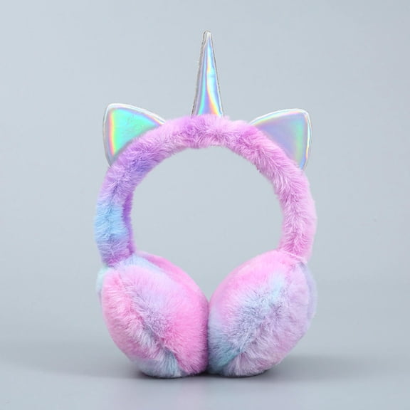 XMNZMH Gradient Color Unicorn Fluffy Earflap Children Kids Lovely Earmuffs Cat Ears Warmer Caps Soft Plush Headband Fur Headphones Earmuff(Purple)