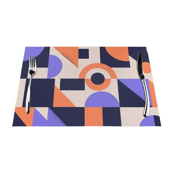 XMXT 1 Pcs PVC Woven Placemats, Colorful Geometric Artistic Shapes Stain Resistant Anti-Skid Place Mats for Dining Table, 12 x 18 inches