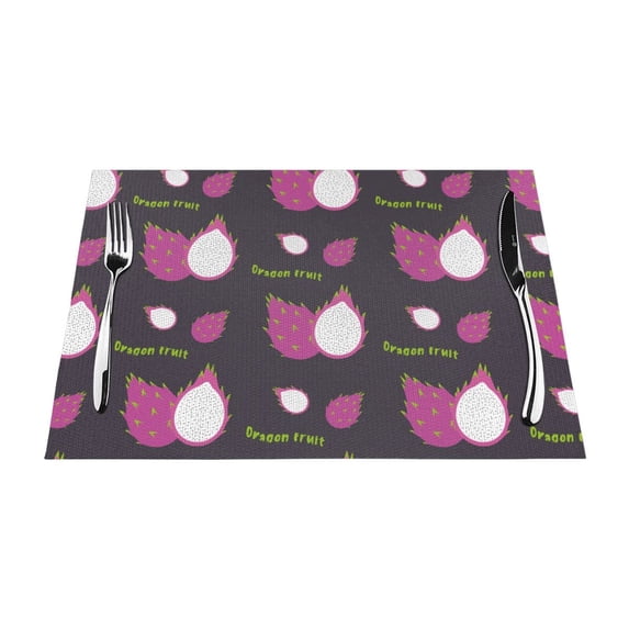 XMXT 1 Pcs PVC Woven Placemats, Cute Cartoon Dragon Fruit Stain Resistant Anti-Skid Place Mats for Dining Table, 12 x 18 inches
