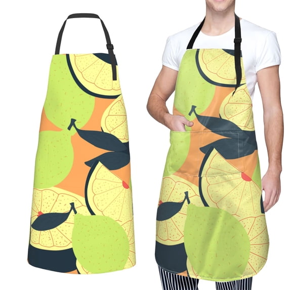 XMXT 1 Pcs Waterproof Kitchen Cooking Apron, Abstract Lemon Illustration Adjustable Aprons for Women Men with Pockets