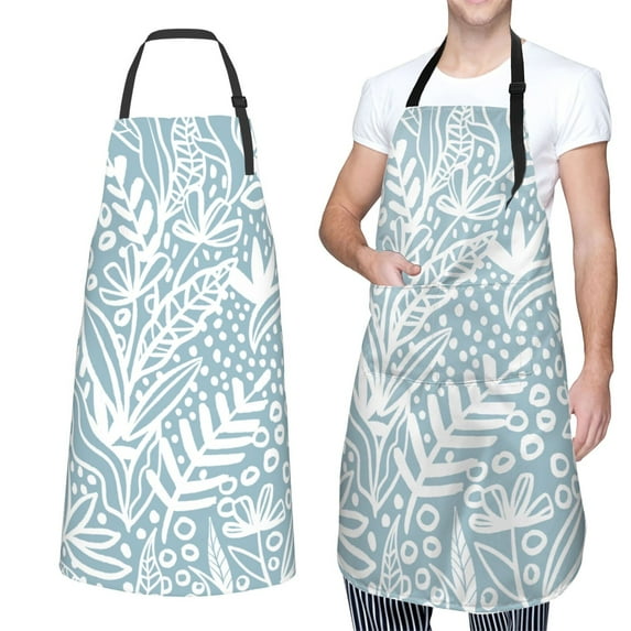 XMXT 1 Pcs Waterproof Kitchen Cooking Apron, Blue Floral Pattern Adjustable Aprons for Women Men with Pockets
