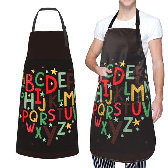 XMXT 1 Pcs Waterproof Kitchen Cooking Apron, Cartoon Alphabet Designs Adjustable Aprons for Women Men with Pockets