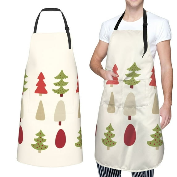 XMXT 1 Pcs Waterproof Kitchen Cooking Apron, Colorful Flat Christmas Tree Adjustable Aprons for Women Men with Pockets