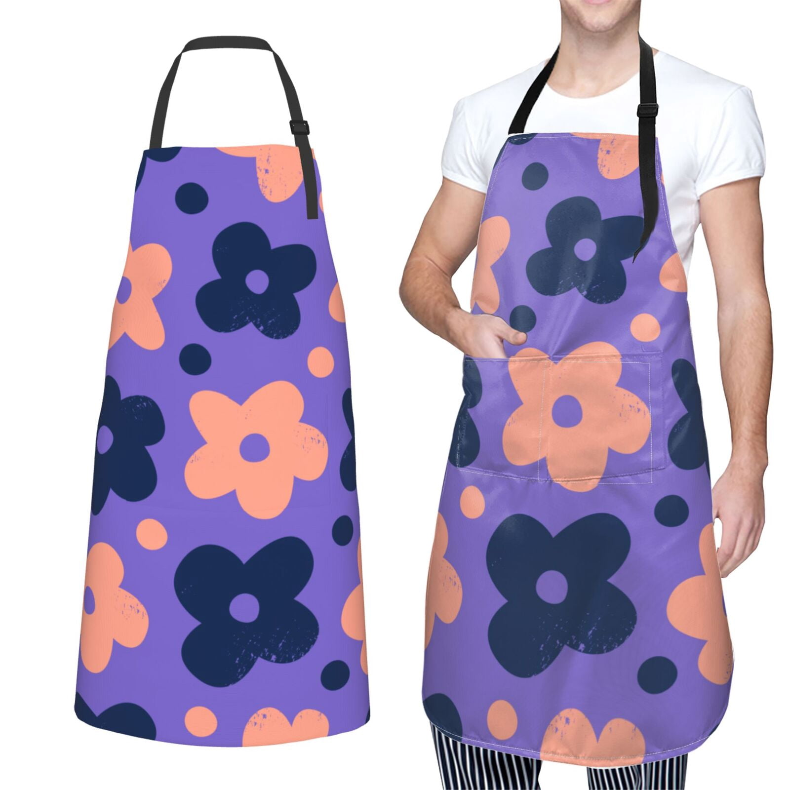 XMXT 1 Pcs Waterproof Kitchen Cooking Apron, Purple Cartoon Flower ...