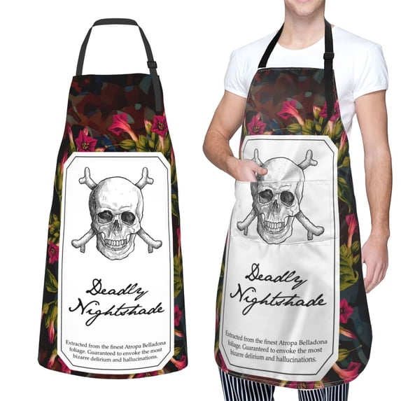 XMXT 1 Pcs Waterproof Kitchen Cooking Apron, Retro Skull Sticker Print Adjustable Aprons for Women Men with Pockets