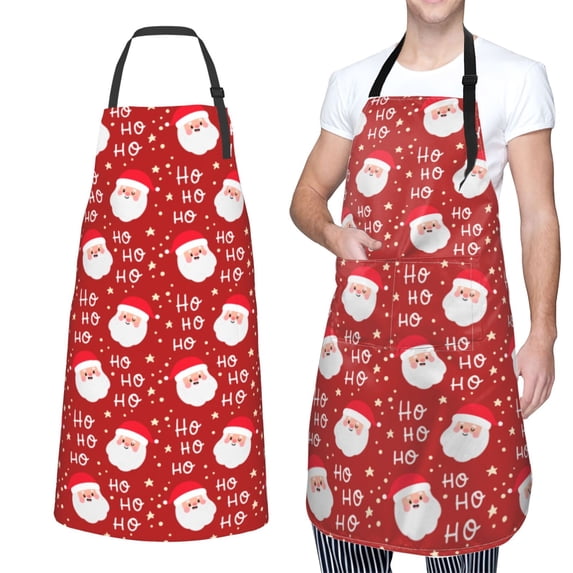 XMXT 1 Pcs Waterproof Kitchen Cooking Apron, Santa Claus Cartoon Print Adjustable Aprons for Women Men with Pockets